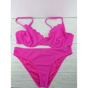 Kate Spade Pink Scalloped Underwire Bikini Set Textured Two Piece Swimsuit